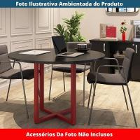 Mesa De Reunião Redonda P25 Pandin 110 Cm (largura) Tampo Mdp Preto Pé Aço Tubular Vermelho