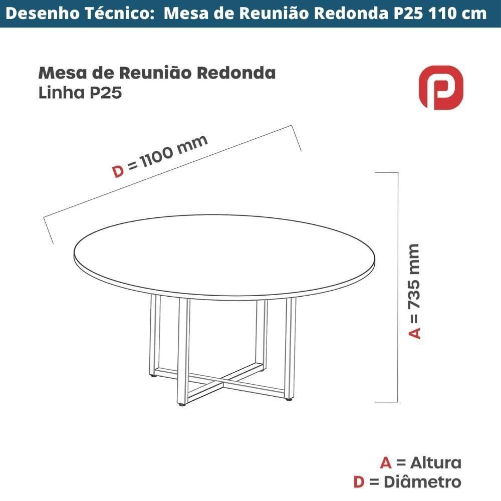 Mesa De Reunião Redonda P25 Pandin 110 Cm (largura) Tampo Mdp Branco Pé Aço Tubular Vermelho - 3