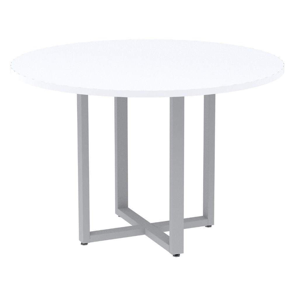 Mesa De Reunião Redonda P25 Pandin 110 Cm (largura) Tampo Mdp Branco Pé Aço Tubular Cinza - 1