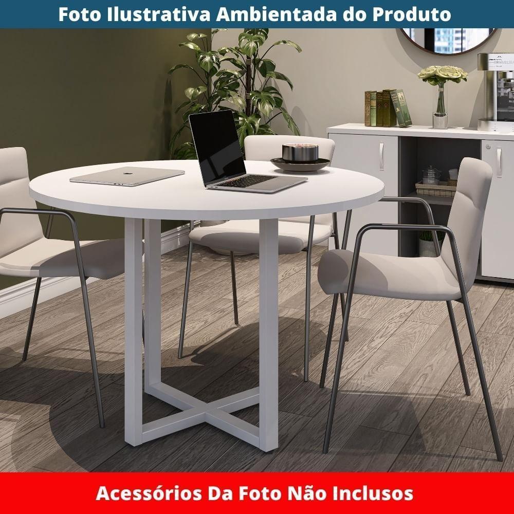 Mesa De Reunião Redonda P25 Pandin 110 Cm (largura) Tampo Mdp Branco Pé Aço Tubular Cinza - 2