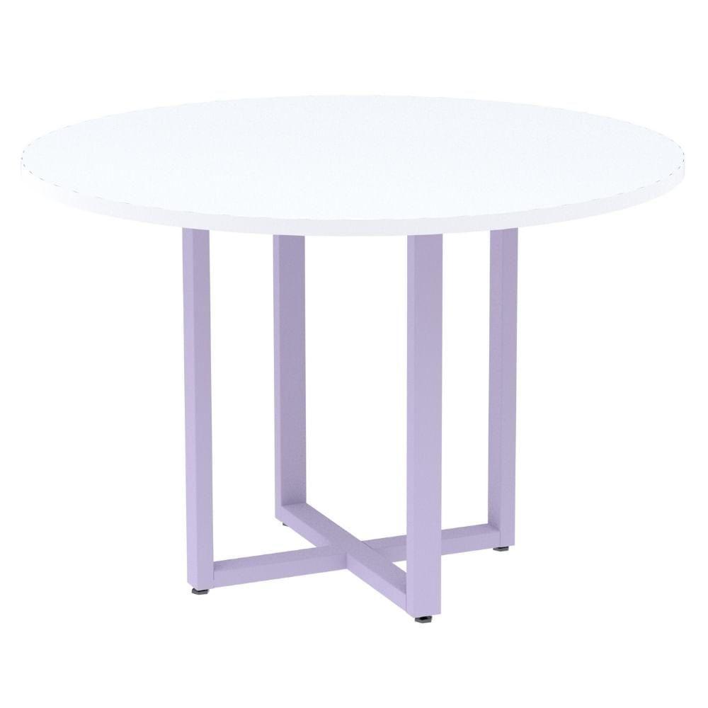 Mesa De Reunião Redonda P25 Pandin 110 Cm (largura) Tampo Mdp Branco Pé Aço Tubular Lilás - 1