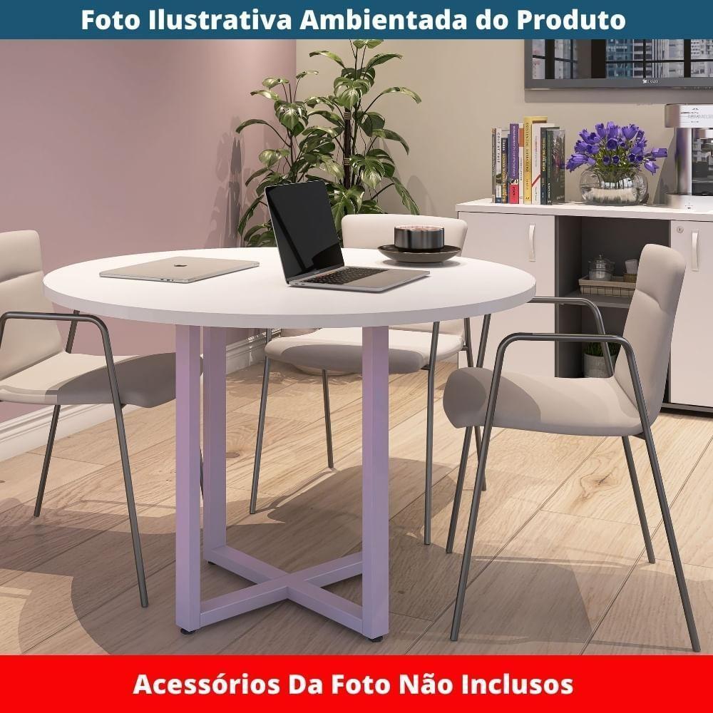Mesa De Reunião Redonda P25 Pandin 110 Cm (largura) Tampo Mdp Branco Pé Aço Tubular Lilás - 2