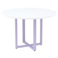 Mesa De Reunião Redonda P25 Pandin 110 Cm (largura) Tampo Mdp Branco Pé Aço Tubular Lilás - 1
