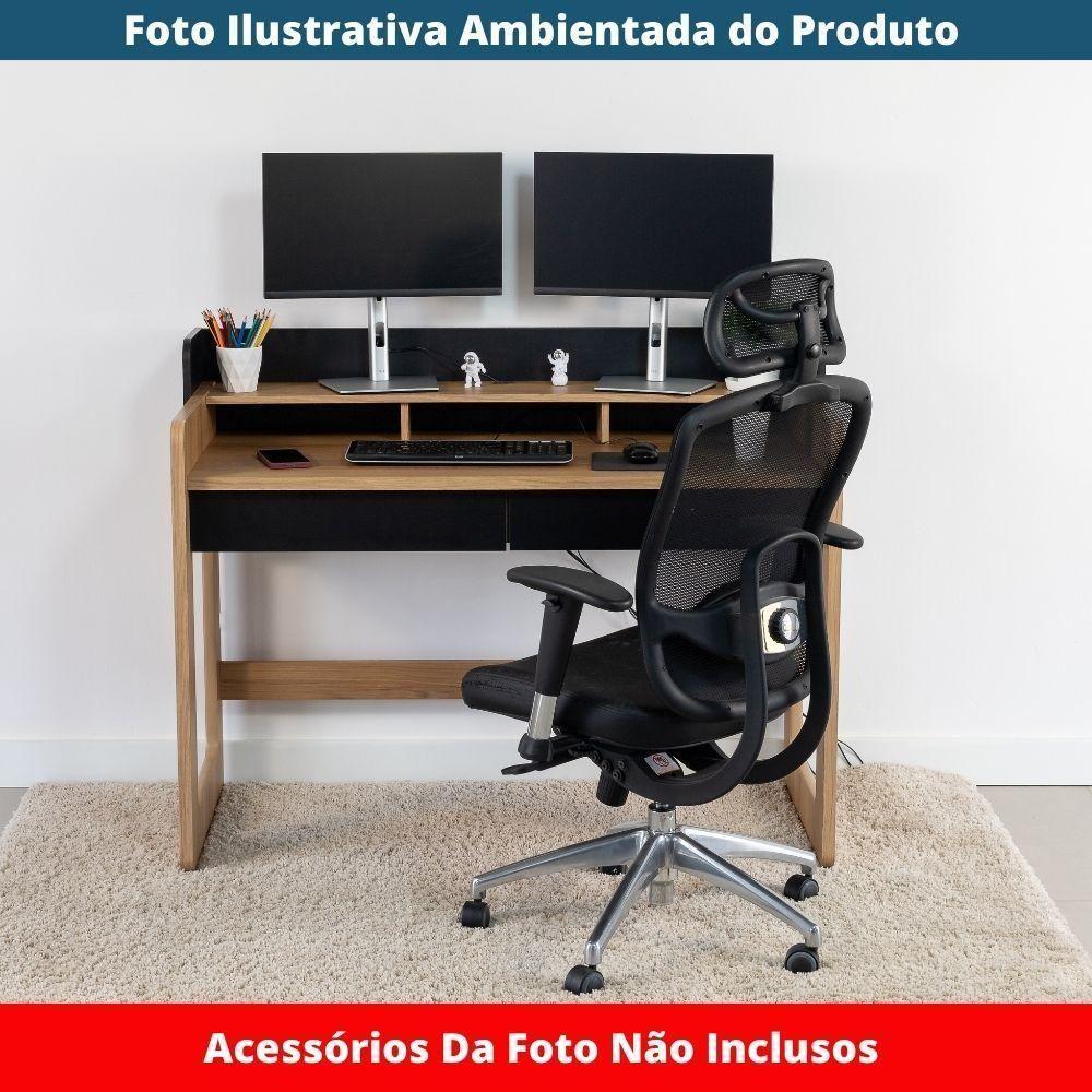 Escrivaninha Flexus Artesano 128 Cm (largura) Mdp Hanover (mel) E Nero (preto) 3 Nichos E 2 Gavetas - 4