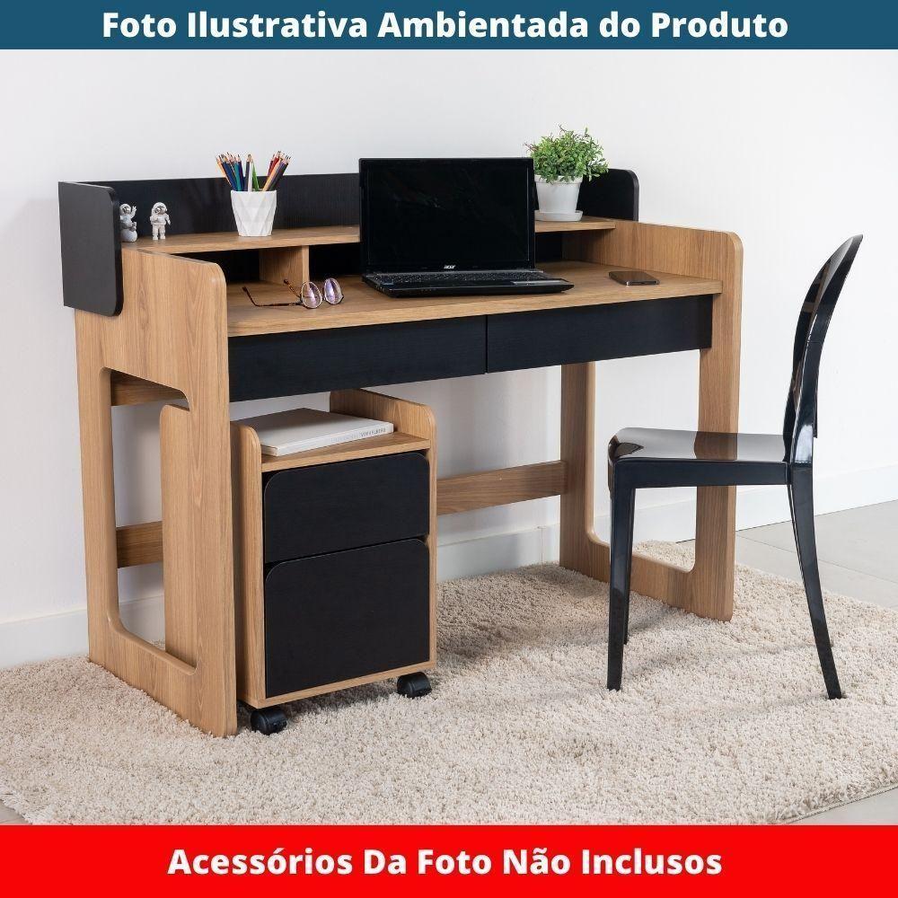 Escrivaninha Flexus Artesano 128 Cm (largura) Mdp Hanover (mel) E Nero (preto) 3 Nichos E 2 Gavetas - 5