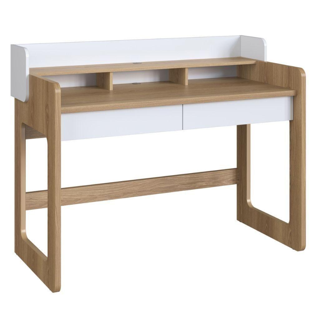 Escrivaninha Flexus Artesano 128 Cm (largura) Mdp Hanover (mel) E Branco Com 3 Nichos E 2 Gavetas - 1