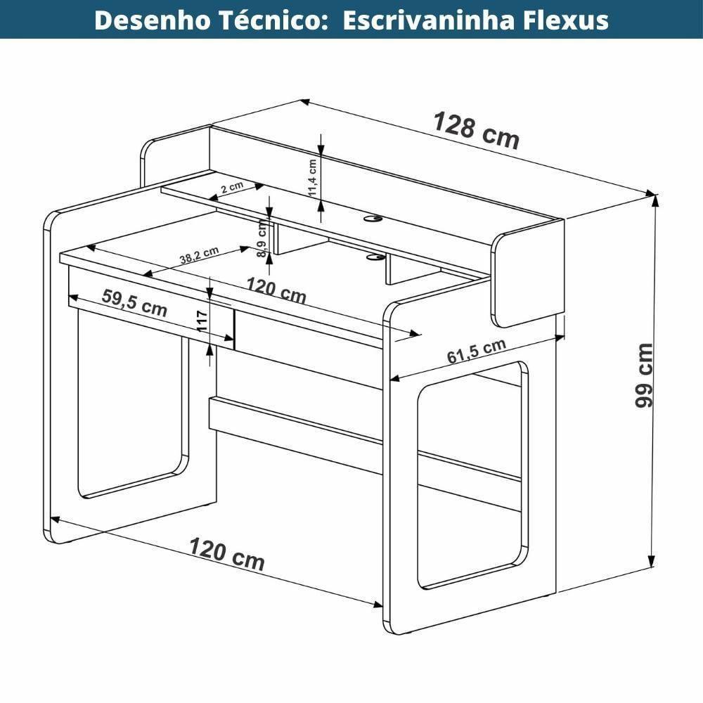 Escrivaninha Flexus Artesano 128 Cm (largura) Mdp Hanover (mel) E Branco Com 3 Nichos E 2 Gavetas - 6