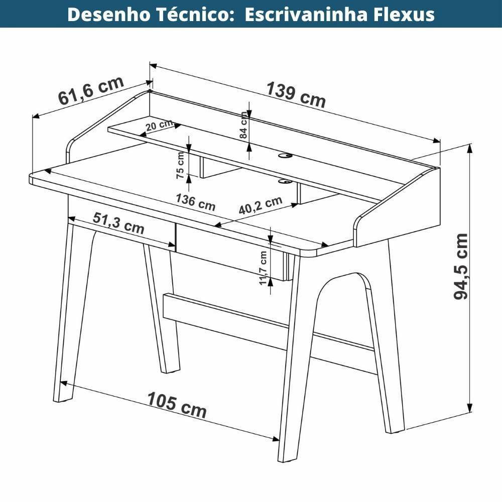 Escrivaninha Flexus Artesano 139 Cm (largura) Mdp Hanover (mel) E Nero (preto) 3 Nichos E 2 Gavetas - 4