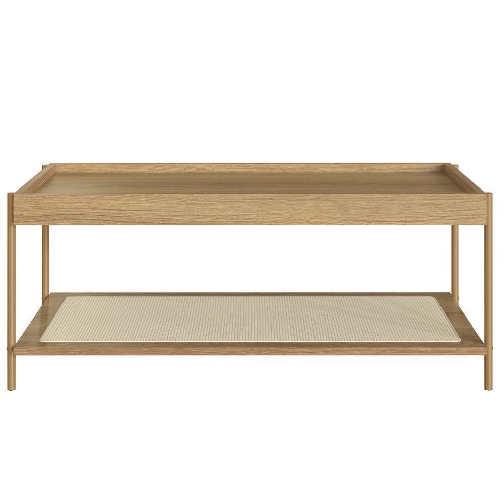 Mesa Centro Retangular Oslo Artesano 93 Cm (larg) Mdp Hanover Palha Sintética Bege Pé Metal Dourado - 2