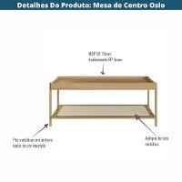 Mesa Centro Retangular Oslo Artesano 93 Cm (larg) Mdp Hanover Palha Sintética Bege Pé Metal Dourado