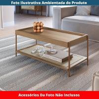 Mesa Centro Retangular Oslo Artesano 93 Cm (larg) Mdp Hanover Palha Sintética Bege Pé Metal Dourado - 5