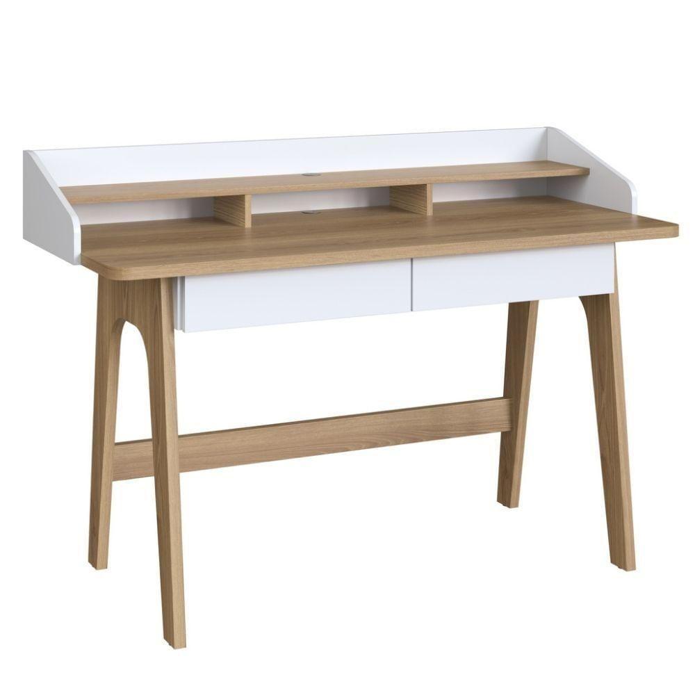 Escrivaninha Flexus Artesano 139 Cm (largura) Mdp Hanover (mel) E Branco Com 3 Nichos E 2 Gavetas - 1