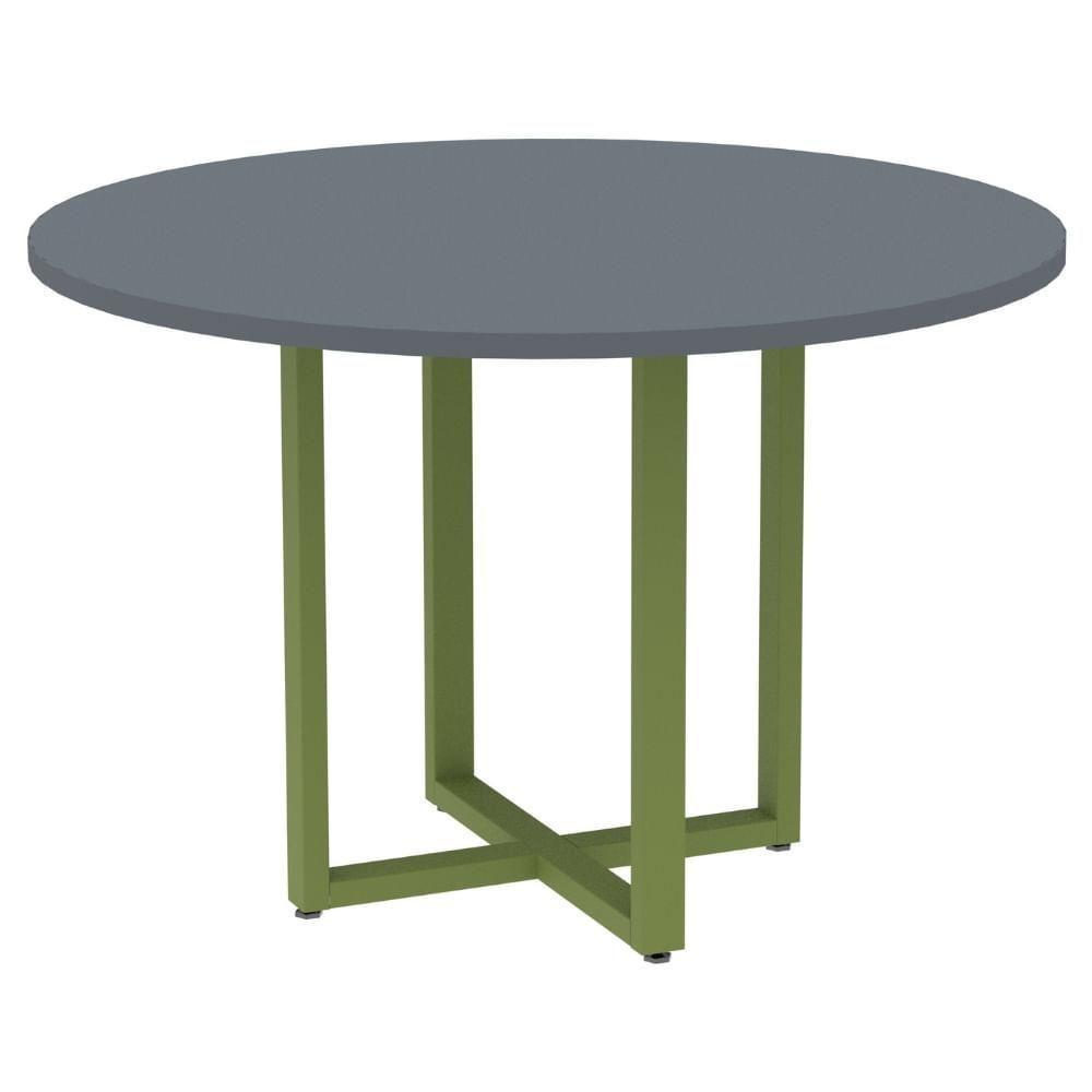 Mesa De Reunião Redonda P25 Pandin 110 Cm (largura) Tampo Mdp Grafito Pé Aço Tubular Verde Mirô - 1