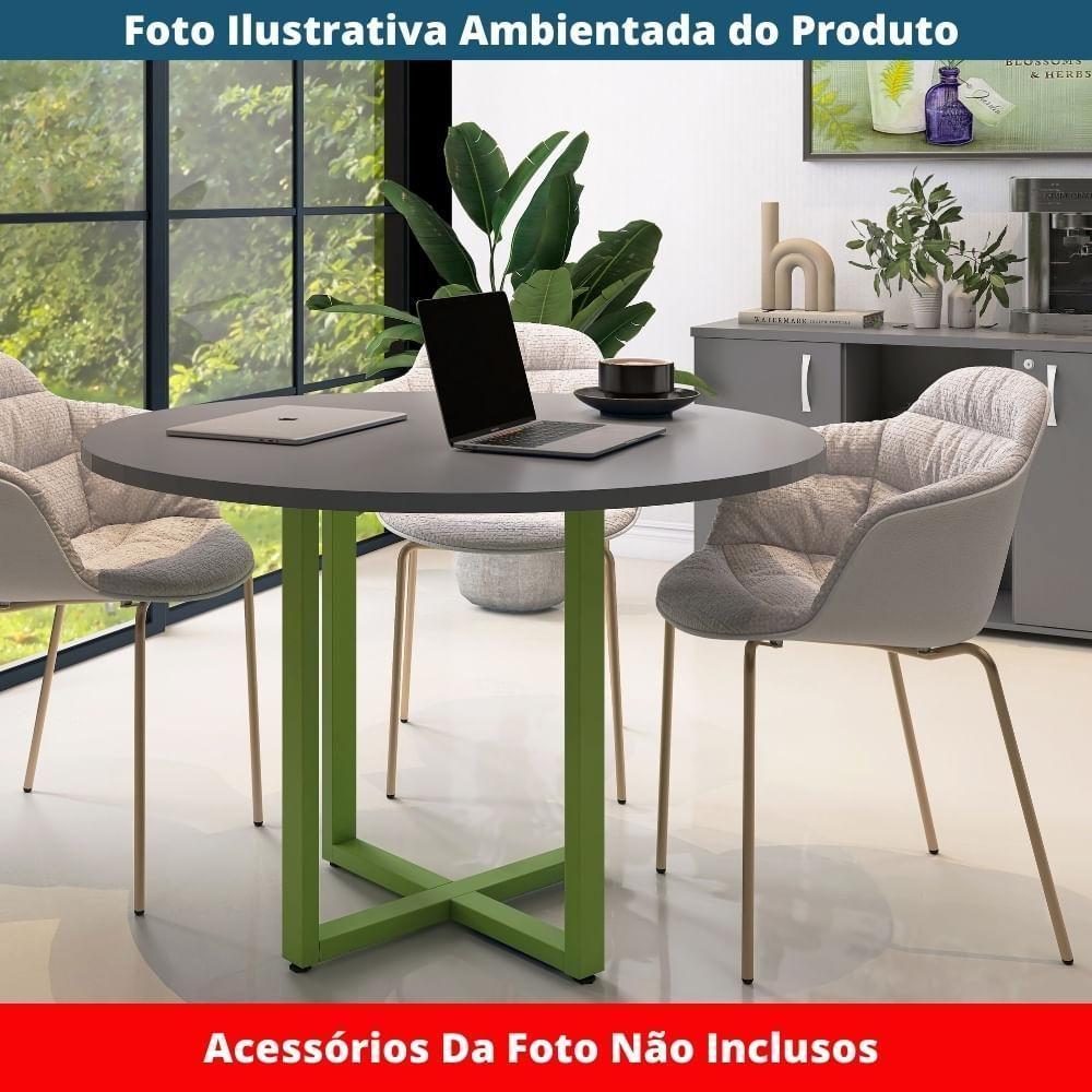 Mesa De Reunião Redonda P25 Pandin 110 Cm (largura) Tampo Mdp Grafito Pé Aço Tubular Verde Mirô - 2