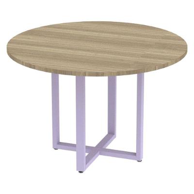 Mesa De Reunião Redonda P25 Pandin 110 Cm (largura) Tampo Mdp Noce Naturalle Pé Aço Tubular Lilás
