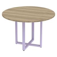 Mesa De Reunião Redonda P25 Pandin 110 Cm (largura) Tampo Mdp Noce Naturalle Pé Aço Tubular Lilás - 1