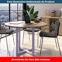 Mesa De Reunião Redonda P25 Pandin 110 Cm (largura) Tampo Mdp Noce Naturalle Pé Aço Tubular Lilás - 2