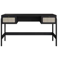 Escrivaninha 2 Gavetas Oslo Artesano 139cm (largura) Mdp Nero Palha Sintética Bege Pé Madeira Maciça - 3