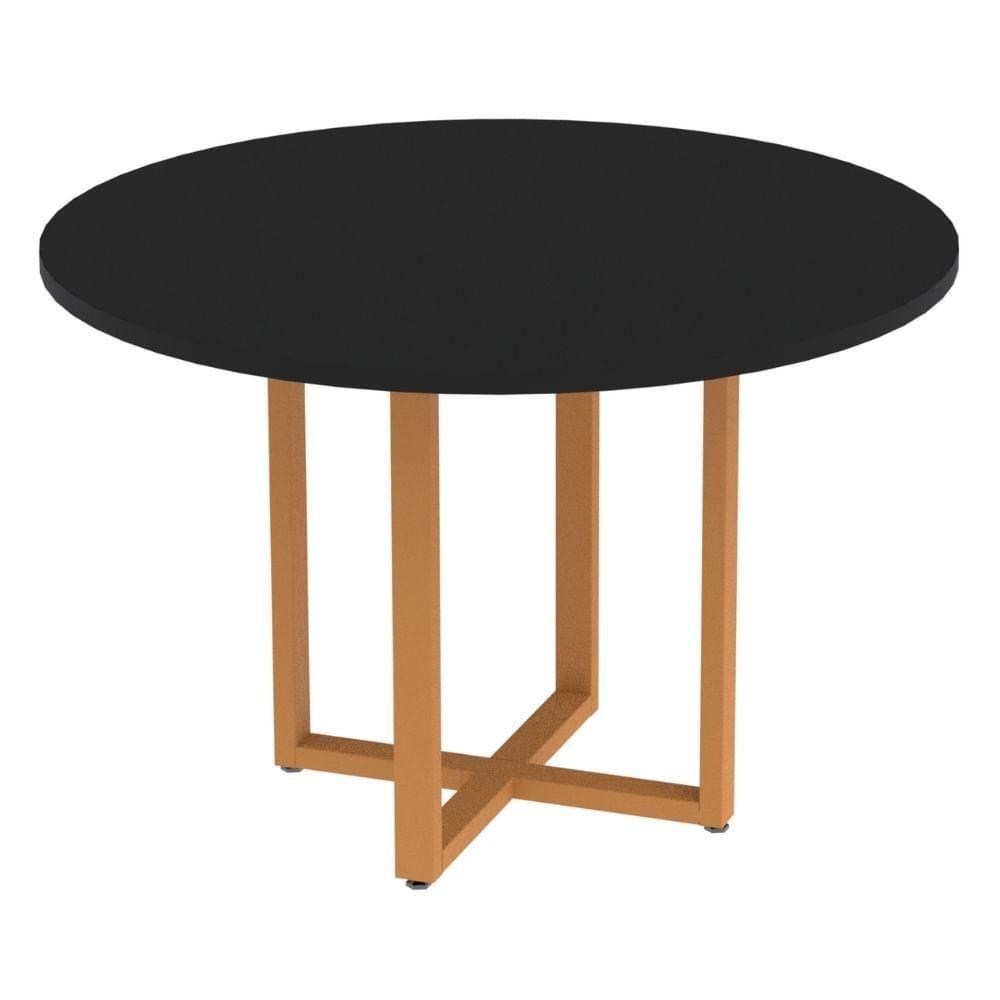 Mesa De Reunião Redonda P25 Pandin 110 Cm (largura) Tampo Mdp Preto Pé Aço Tubular Laranja - 1