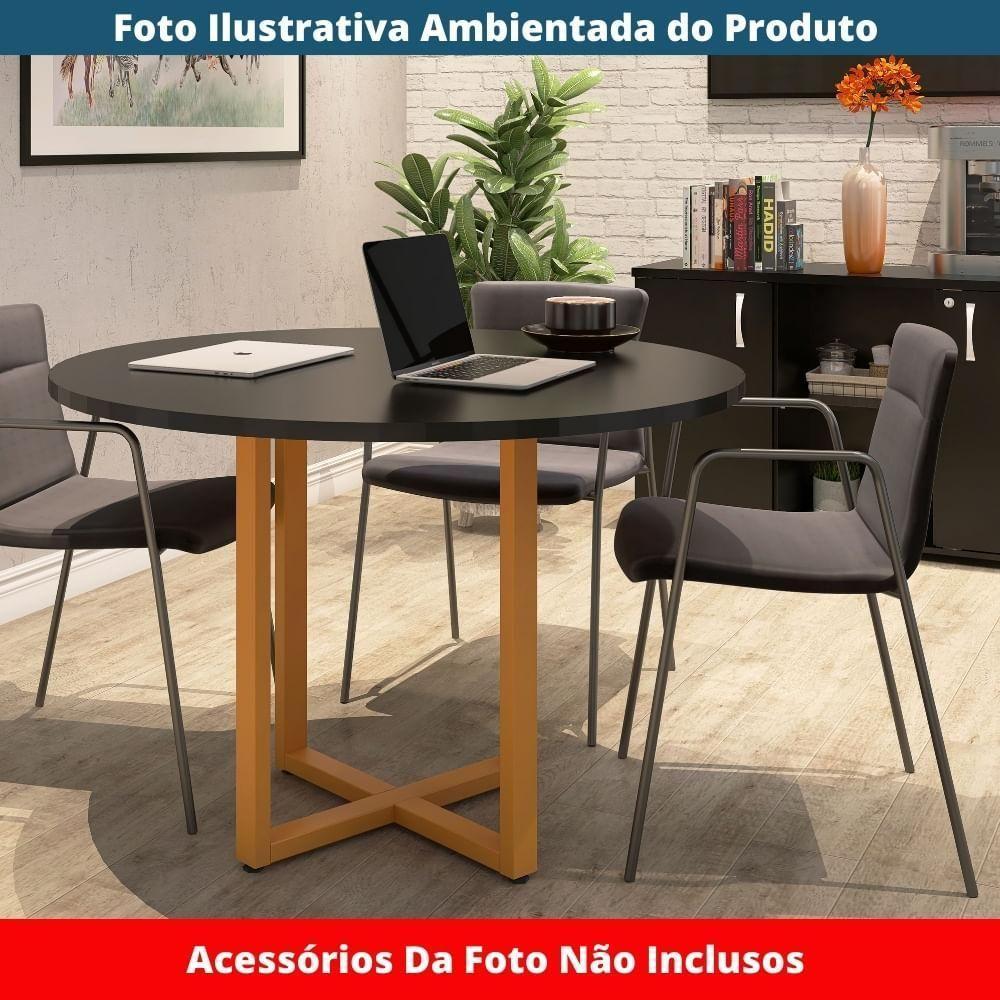 Mesa De Reunião Redonda P25 Pandin 110 Cm (largura) Tampo Mdp Preto Pé Aço Tubular Laranja - 2