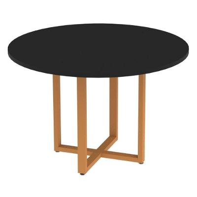 Mesa De Reunião Redonda P25 Pandin 110 Cm (largura) Tampo Mdp Preto Pé Aço Tubular Laranja