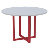 Mesa De Reunião Redonda P25 Pandin 110 Cm (largura) Tampo Mdp Cinza Pé Aço Tubular Vermelho - 1