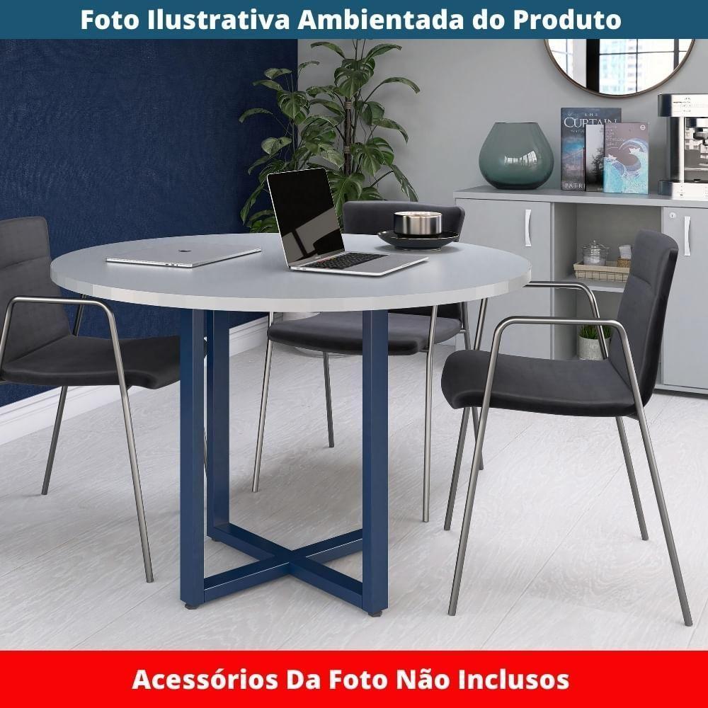 Mesa De Reunião Redonda P25 Pandin 110 Cm (largura) Tampo Mdp Cinza Pé Aço Tubular Azul Del Rey - 2