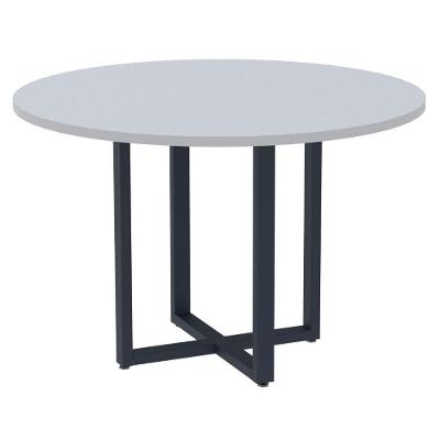 Mesa De Reunião Redonda P25 Pandin 110 Cm (largura) Tampo Mdp Cinza Pé Aço Tubular Azul Del Rey
