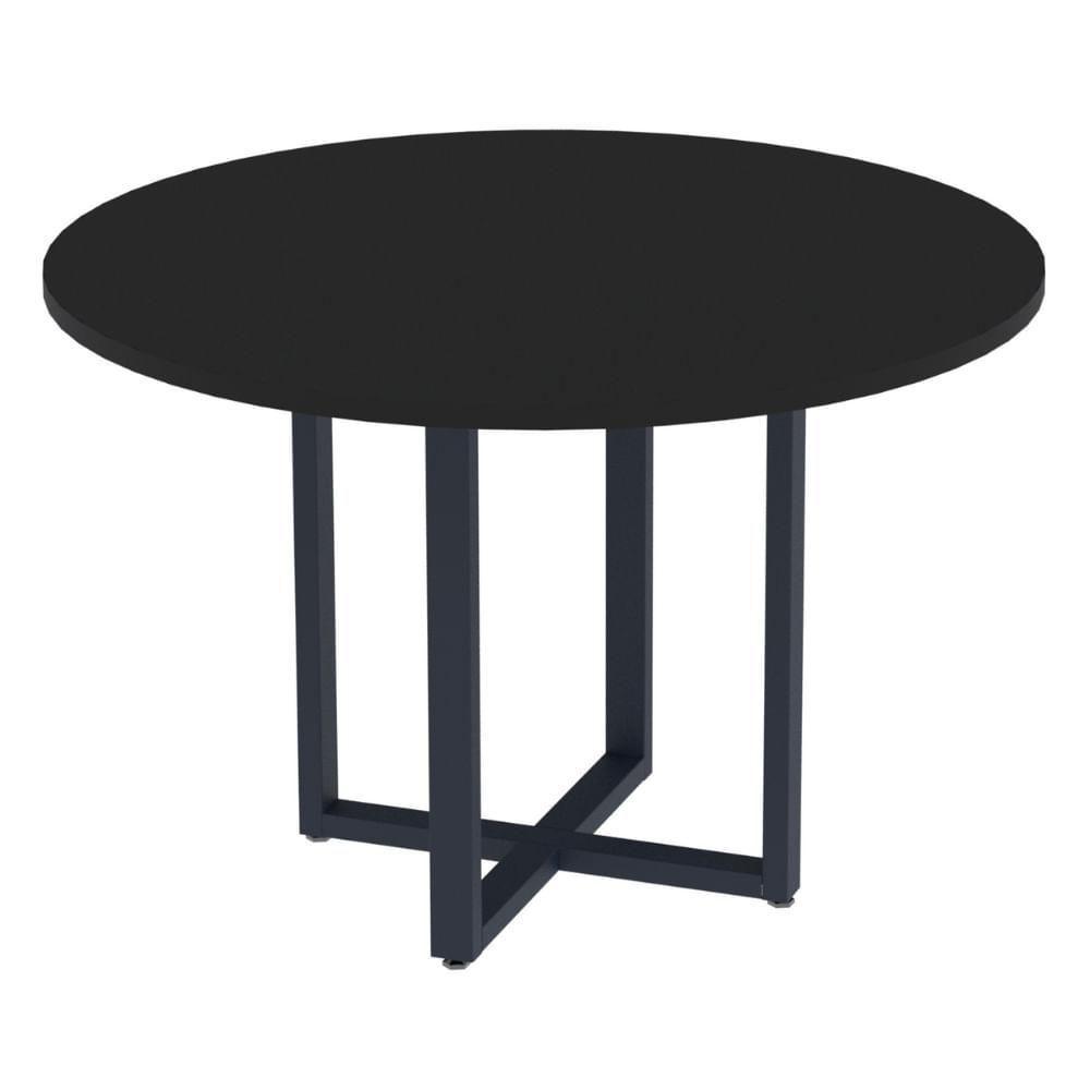 Mesa De Reunião Redonda P25 Pandin 110 Cm (largura) Tampo Mdp Preto Pé Aço Tubular Azul Del Rey - 1