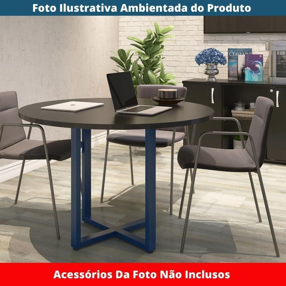 Mesa De Reunião Redonda P25 Pandin 110 Cm (largura) Tampo Mdp Preto Pé Aço Tubular Azul Del Rey - 2