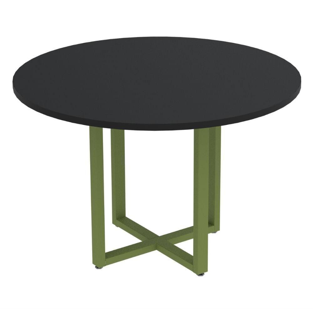 Mesa De Reunião Redonda P25 Pandin 110 Cm (largura) Tampo Mdp Preto Pé Aço Tubular Verde Mirô - 1