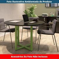 Mesa De Reunião Redonda P25 Pandin 110 Cm (largura) Tampo Mdp Preto Pé Aço Tubular Verde Mirô - 2