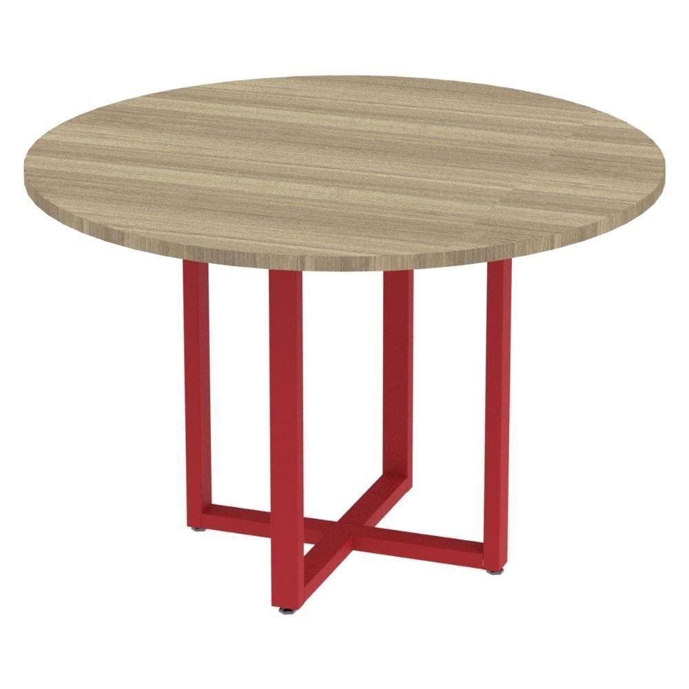 Mesa De Reunião Redonda P25 Pandin 110 Cm (largura) Tampo Mdp Noce Naturalle Pé Aço Tubular Vermelh - 1