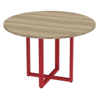 Mesa De Reunião Redonda P25 Pandin 110 Cm (largura) Tampo Mdp Noce Naturalle Pé Aço Tubular Vermelh