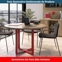 Mesa De Reunião Redonda P25 Pandin 110 Cm (largura) Tampo Mdp Noce Naturalle Pé Aço Tubular Vermelh - 2
