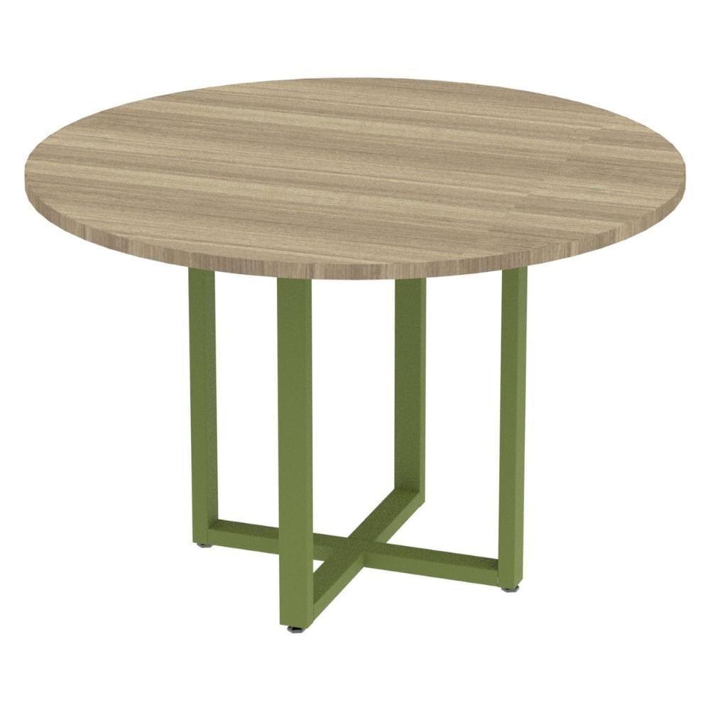 Mesa De Reunião Redonda P25 Pandin 110 Cm (largura) Tampo Mdp Noce Naturalle Pé Aço Tubular Verde M - 1