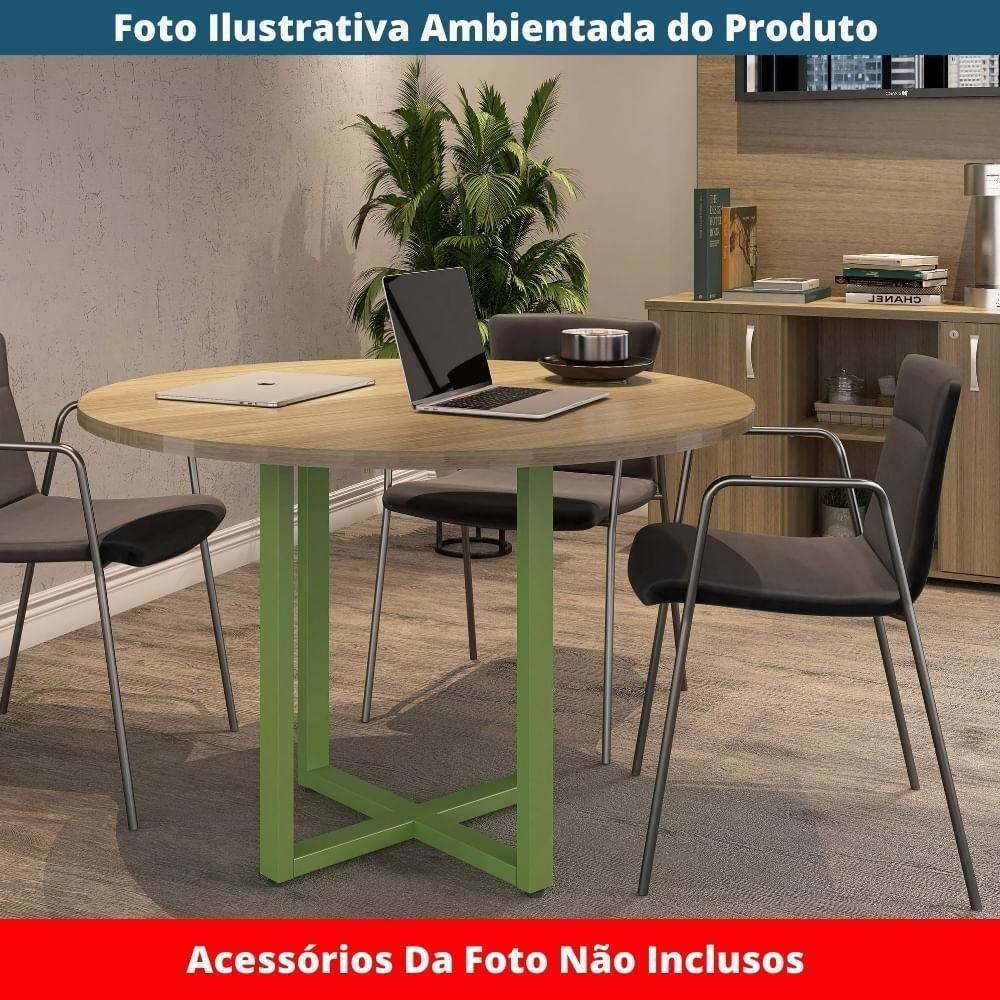 Mesa De Reunião Redonda P25 Pandin 110 Cm (largura) Tampo Mdp Noce Naturalle Pé Aço Tubular Verde M - 2