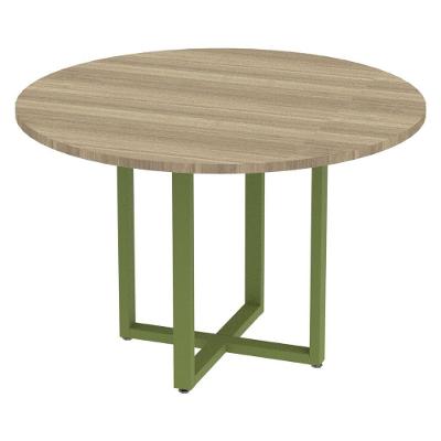 Mesa De Reunião Redonda P25 Pandin 110 Cm (largura) Tampo Mdp Noce Naturalle Pé Aço Tubular Verde M