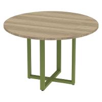 Mesa De Reunião Redonda P25 Pandin 110 Cm (largura) Tampo Mdp Noce Naturalle Pé Aço Tubular Verde M - 1