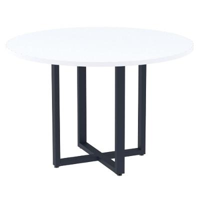Mesa De Reunião Redonda P25 Pandin 110 Cm (largura) Tampo Mdp Branco Pé Aço Tubular Azul Del Rey