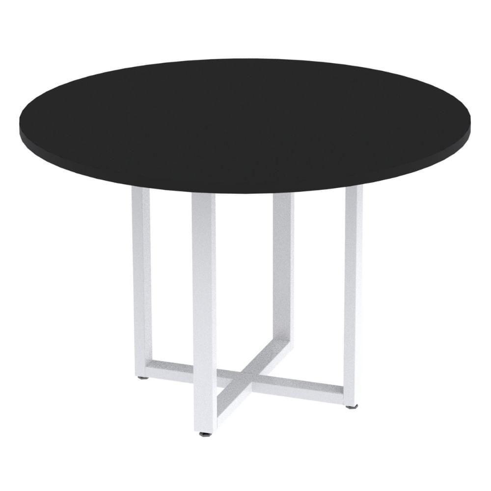 Mesa De Reunião Redonda P25 Pandin 110 Cm (largura) Tampo Mdp Preto Pé Aço Tubular Branco - 1