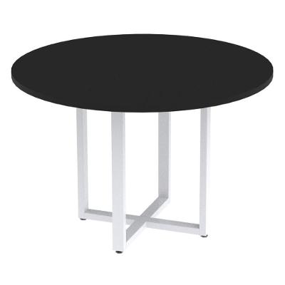 Mesa De Reunião Redonda P25 Pandin 110 Cm (largura) Tampo Mdp Preto Pé Aço Tubular Branco