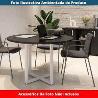Mesa De Reunião Redonda P25 Pandin 110 Cm (largura) Tampo Mdp Preto Pé Aço Tubular Branco - 2