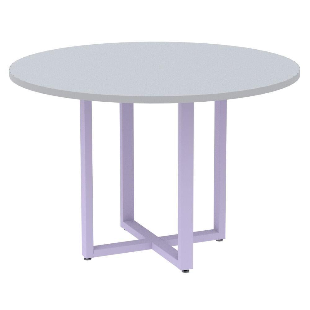Mesa De Reunião Redonda P25 Pandin 110 Cm (largura) Tampo Mdp Cinza Pé Aço Tubular Lilás - 1