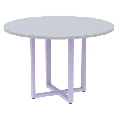 Mesa De Reunião Redonda P25 Pandin 110 Cm (largura) Tampo Mdp Cinza Pé Aço Tubular Lilás