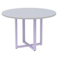 Mesa De Reunião Redonda P25 Pandin 110 Cm (largura) Tampo Mdp Cinza Pé Aço Tubular Lilás - 1