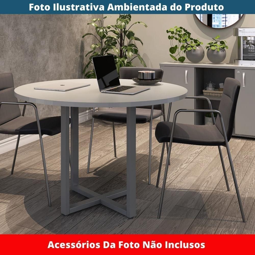 Mesa De Reunião Redonda P25 Pandin 110 Cm (largura) Tampo Mdp Cinza Pé Aço Tubular Grafito - 3