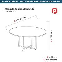 Mesa De Reunião Redonda P25 Pandin 110 Cm (largura) Tampo Mdp Grafito Pé Aço Tubular Grafito - 5
