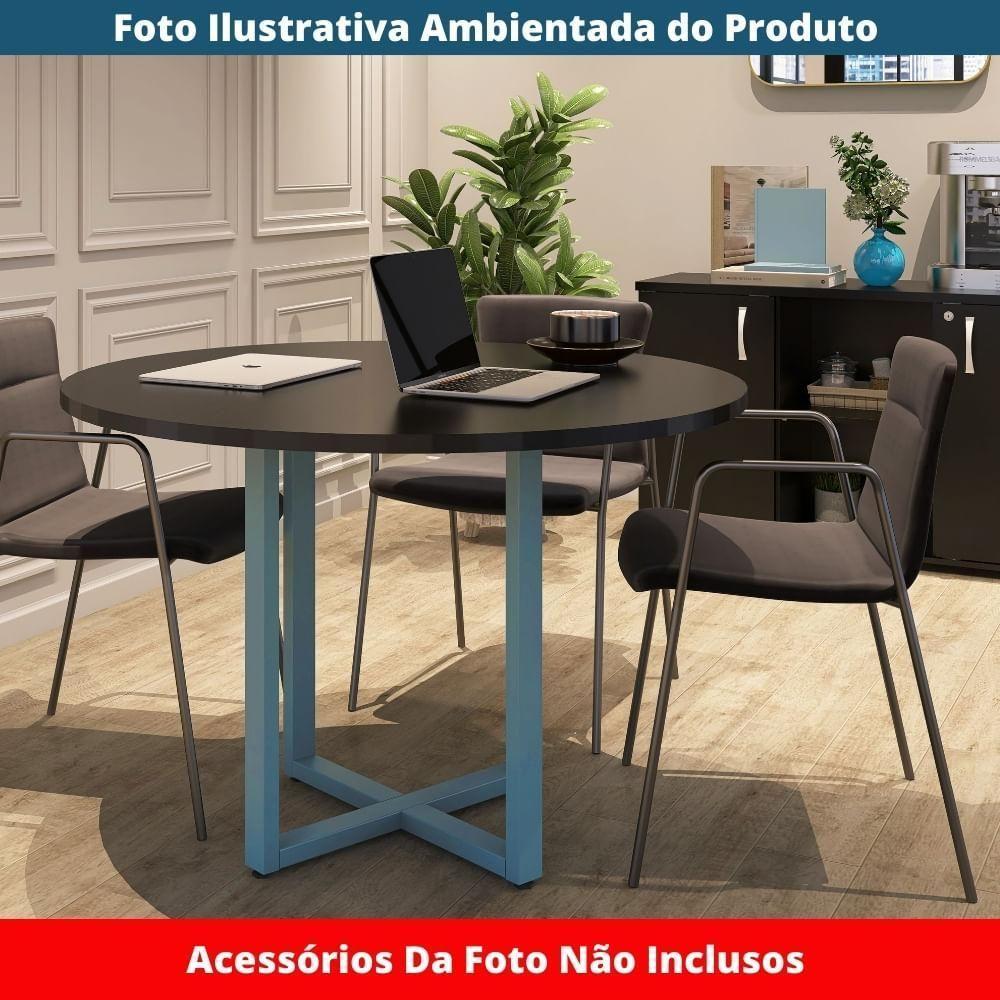 Mesa De Reunião Redonda P25 Pandin 110 Cm (largura) Tampo Mdp Preto Pé Aço Tubular Azul Dali - 2
