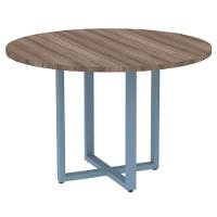 Mesa De Reunião Redonda P25 Pandin 110 Cm (largura) Tampo Mdp Walnut Pé Aço Tubular Azul Dali - 1